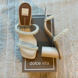NWB Dolce Vita Noel Vanilla Pearls Double Strap Heels